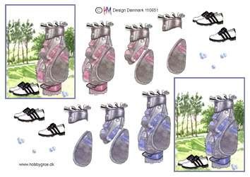 Golftaske lyserød/lyseblå og sko i firkantet ramme, HM design, 10 ark